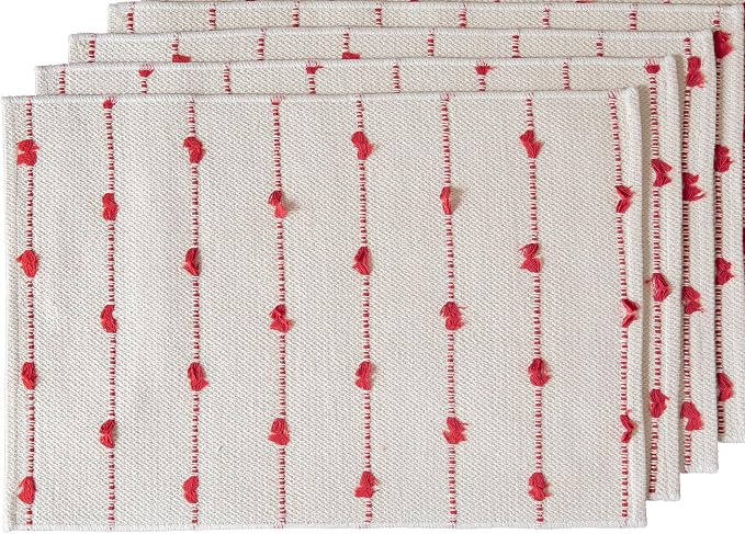 Christmas Valentines Placemats Set of 4, Cotton Linen Woven Table Mats for Modern Dining Table, 13x19 Inch Rustic Kitchen Valentine's Day Decorations Red Place Mats