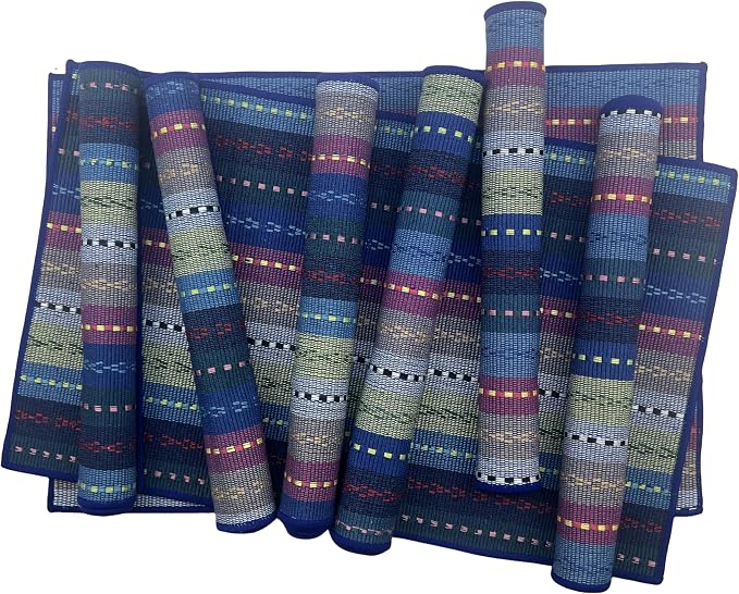 WAZAIGUR Hand Woven with 100% Cotton Placemats Colorful Placemats Braided Ribbed Durable Heat-Insulation Table Mats Set of 8,Blue
