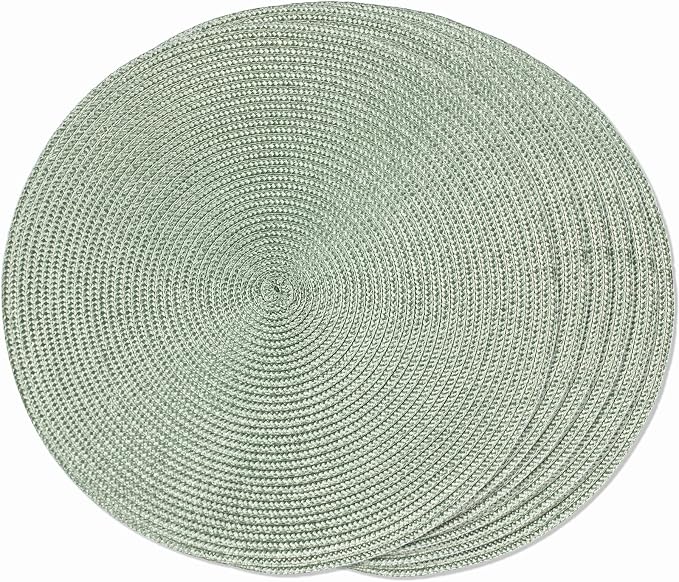 FunWheat Round Braided Placemats Set of 6 Place Mats for Dining Tables Woven Washable Non-Slip Table mats 15 inch(Fog Green, 6pcs)