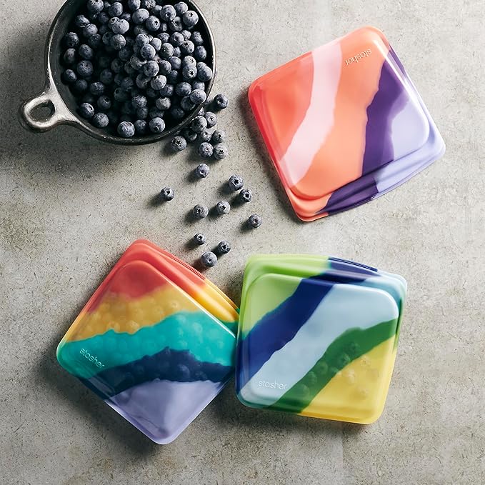 Stasher Silicone Reusable Food Storage Bags, 3-Pack, Reusable Freezer Bags, Microwave, Dishwasher, Oven Safe, Sous Vide, Premium Lunch Containers, Eco Friendly, Food-safe Silicone Snack Bag, Artivism | Reusable Food Bag