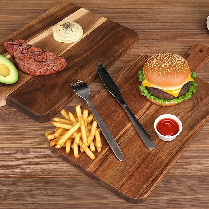 Acacia Wood Cutting Board with Handle, 16x8 Inch Large Kitchen Chopping Board for Meat and Cheese, Butcher Block Serving Tray for Charcuterie, Bread and Fruit
