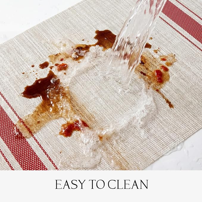 Placemats Set of 6-Heat Resistant Non-Slip Washable Table Mats for Dining Table,PVC Vinyl Woven, 12 x 18 inch Striped Design