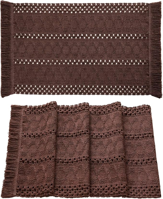 ZeeMart Macrame Style Boho Placemats Set of 4, Chocolate 12x20 Inch | Decorative Farmhouse Table Mats, Natural Cotton Woven Place Mats, Bohemian Home Decor for Kitchen Dining Table