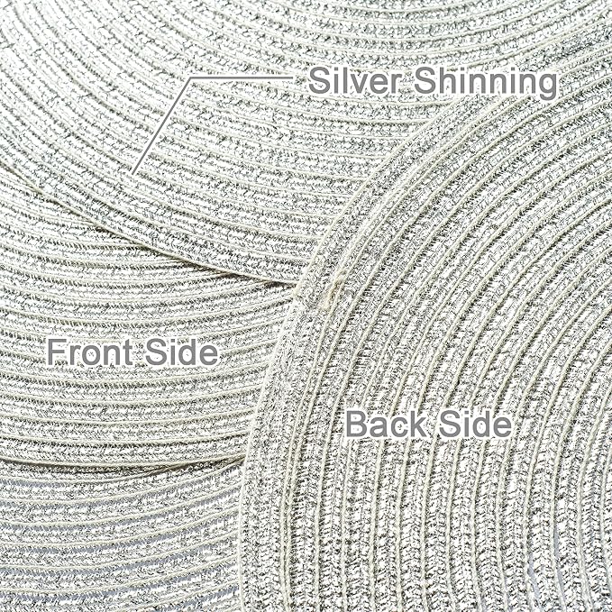AHHFSMEI Round Placemats Set of 6 Heat Resistant Washable Non-Slip Woven Braided Table Mats for Dining Table Kitchen & Home Decor (Silver Shine)