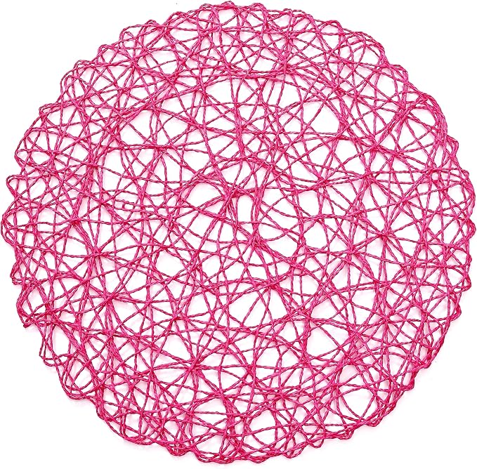 IcosaMro Rosy Round Placemats Set of 6 for Dining Table, 15 Inch Paper Woven Boho Decorative Circle Place Mat for Wedding Christmas Thanksgiving Day Holiday Dinner, 15 Inch, Rosy