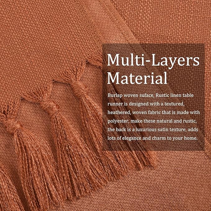 yuboo Burnt Orange Table Runner 72 Inches - Terracotta Boho Runner for Wedding, Spring Dining Table, Valentine's Day Party, Rust Farmhouse Decor for Dresser