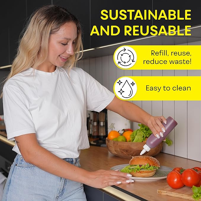 BRIGHTFROM Condiment Squeeze Bottles, 6 OZ Empty Squirt Bottle, Leak Proof - Great for Ketchup, Mustard, Syrup, Sauces, Dressing, Oil, Arts & Crafts, BPA FREE Plastic - 2 PACK (Twist Top)