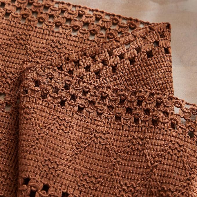 ZeeMart Macrame Style Boho Placemats Set of 6, Terracotta 12x20 Inch | Decorative Farmhouse Table Mats, Natural Cotton Woven Place Mats, Bohemian Home Decor for Kitchen Dining Table