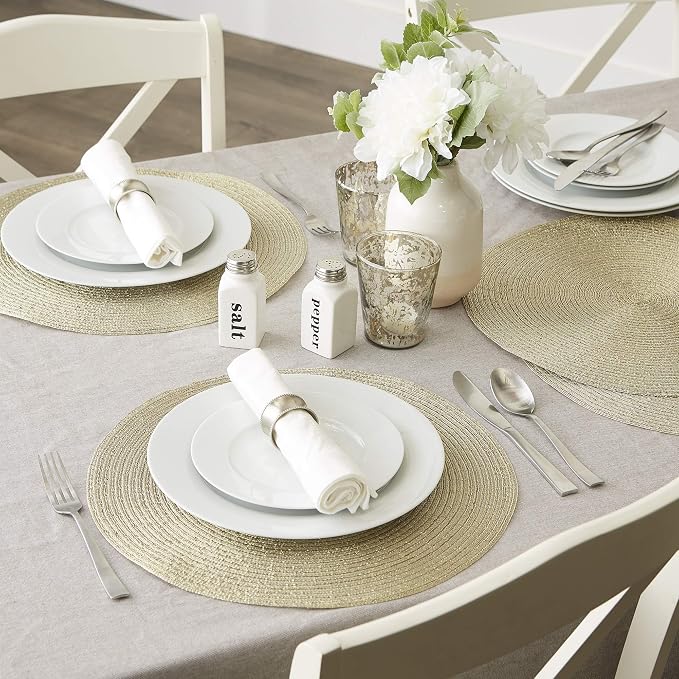 DII Woven Placemats Collection Metallic Round Placemat Set, 15", Champagne, 4 Piece