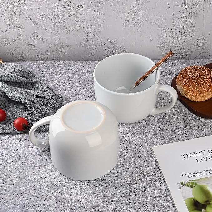 50oz large Ceramic Soup Mug with Handles for Coffee, Tea, Ice Cream, Cereal set of 2