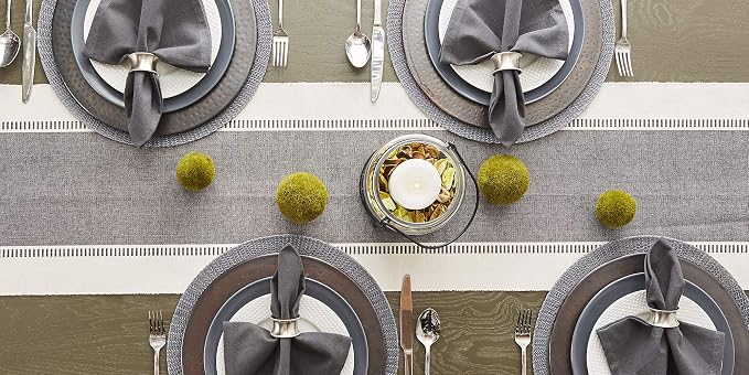 DII Dobby Stripe Woven Table Runner, 13x108 (13x113.5, Fringe Included), Mineral Gray