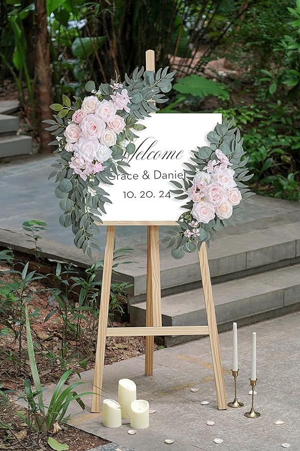Olalaka Pink Wedding Arch Flowers Set of 2 for Wedding Welcome Signs, Artificial Wedding Flowers for Wedding Ceremony Outside(Pink & Ivory)