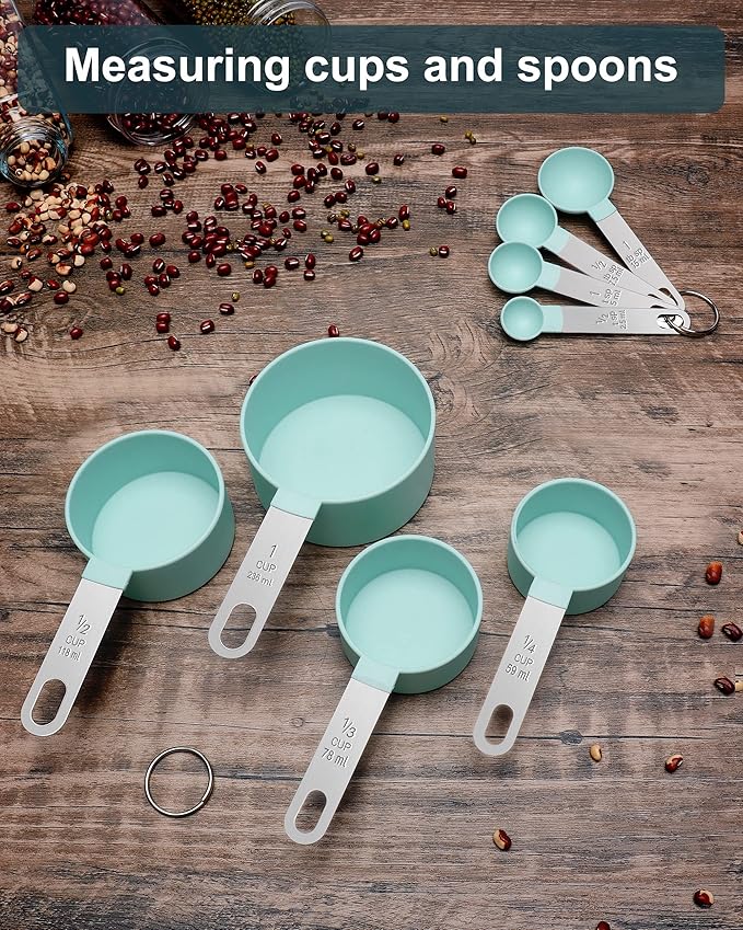 Measuring Cups and Spoons Set of 8 Pieces, nesting measuring cups for Measuring Dry or Liquid Ingredients, Stainless Steel Handle, Kitchen Gadgets for Cooking & Baking