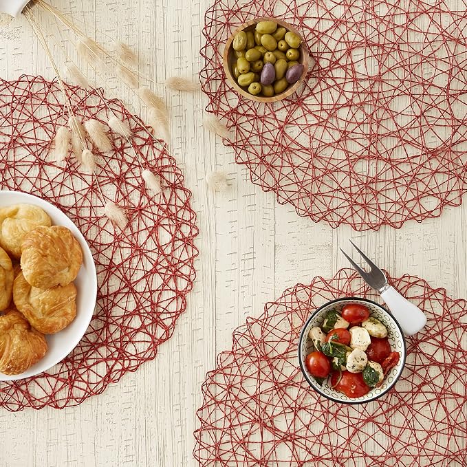 DII Woven Paper Tabletop Collection Holiday or Event Decor, Round Placemat Set, 15" Dia, Spice, 6, Piece