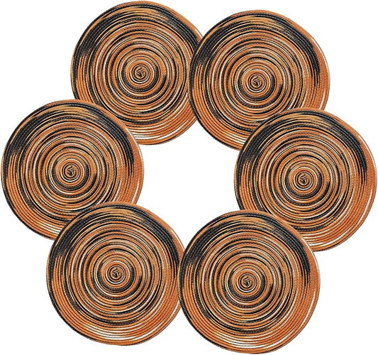Youyi 15 Inch Round Braided Placemats Set of 6, Washable Heat Resistant Non-Slip Boho Farmhouse Table Mats for Kitchen Decor, Caramel