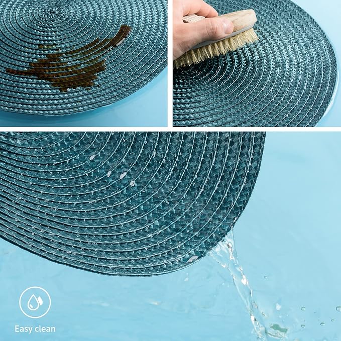 FunWheat Round Braided Placemats Set of 6 Place Mats for Dining Tables Woven Washable Non-Slip Table mats Small 13 inch(S Teal, 6pcs)