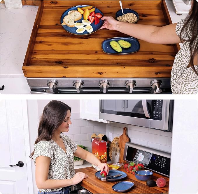 TIDITA Stove Top Covers for Electric Stove 30”x22” (Outer) / 28.9”x20.8” (Inner) - Acacia Wood Noodle Board for Gas Stovetop - Stove Top Covers for Gas Burners - Sink Cover For Counter Space