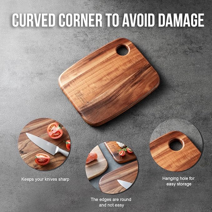 Acacia Wood Cutting Boards Set of 3 for Kitchen, Large Wooden Cutting Board Set, Thick Chopping Board,Butcher Block,Wooden Trays for Meat, Fruit Vegetable and Cheese