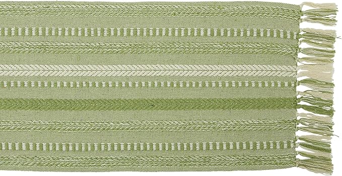 DII Farmhouse Braided Stripe Table Runner Collection, 15x72 (15x77, Fringe Included), Antique Green