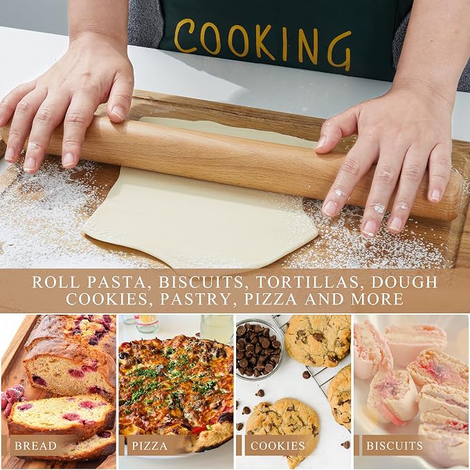 Bamber Wood Rolling Pin for Baking Small Wooden Rolling Dowel Stick Dough Roller for Cookie Dumpling Pastry Pizza Tortilla, 13.4'' by 1.2''