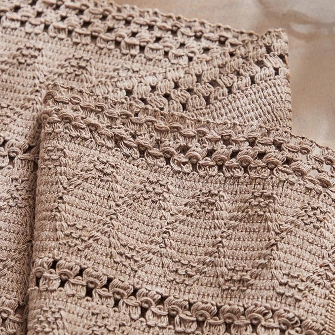 ZeeMart Macrame Style Boho Placemats Set of 6, Taupe 12x20 Inch | Decorative Farmhouse Table Mats, Natural Cotton Woven Place Mats, Bohemian Home Decor for Kitchen Dining Table