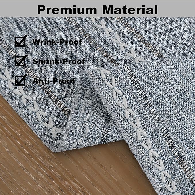 Gernaice Boho Table Runner, Rustic Cotton Linen Farmhouse Table Runners for Dresser End Coffee Table Home Decor, 36" L X 13" W Blue