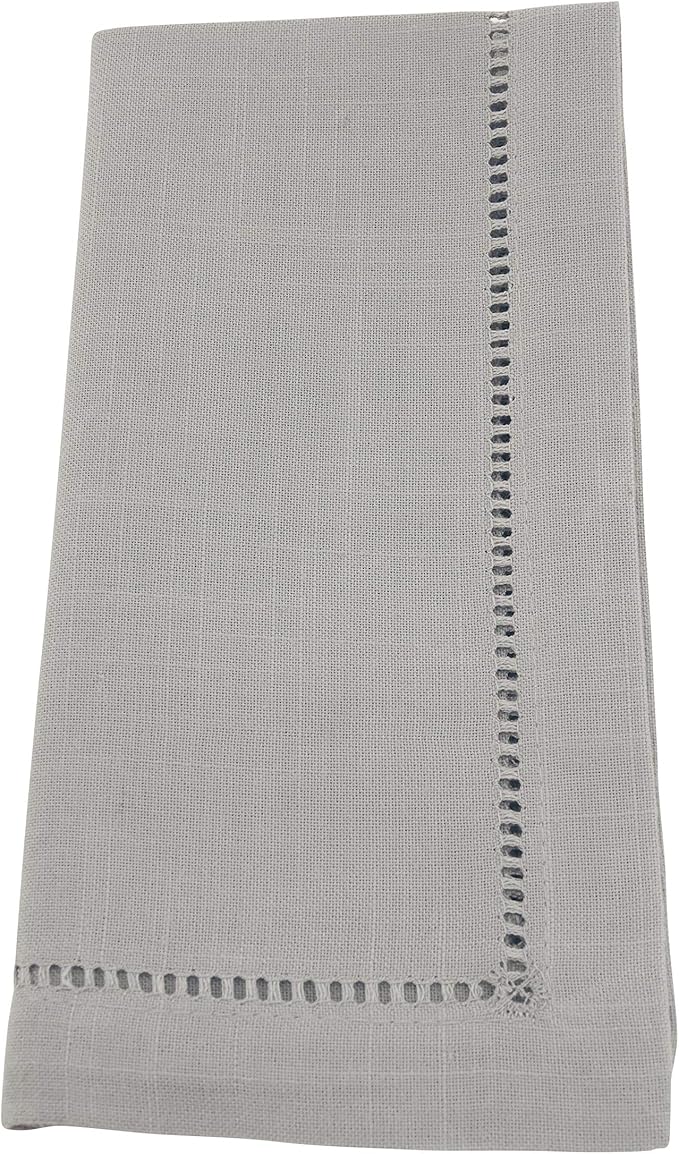 SARO LIFESTYLE Hemstitched Border Dinner Napkin (Set of 12), Grey, 22"x22"