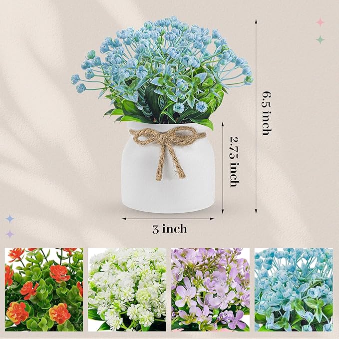 Der Rose 4 Pack Fake Flowers Artificial Plants Indoor for Home Kitchen Office Dining Centerpiece Table Decorations