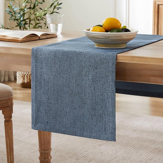 ZeeMart Burlap Style Farmhouse Table Runners 72 Inches Long, Blue Rustic Woven Dining Table Runner for Everyday Use, 14x72 Inches, Blue
