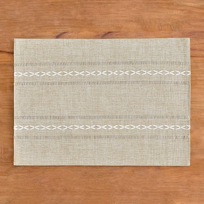 Wracra Cotton Linen Placemats, 12 x 18 Inch Set of 8 Placemats Rustic Hemstitch Place Mats for Kitchen Table and Heat Resistant-Hemstitch Coffee