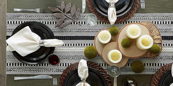 DII Farmhouse Braided Stripe Table Runner Collection, 15x108 (15x113, Fringe Included), Black