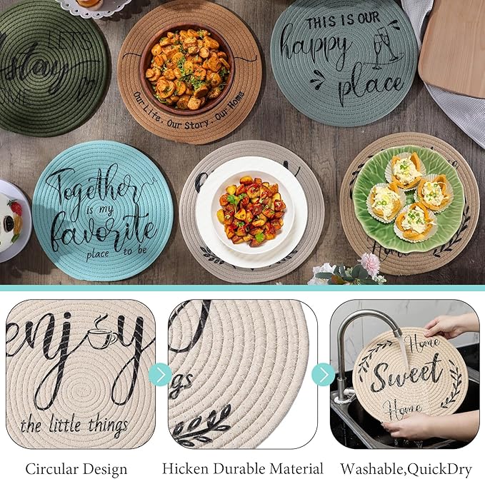 13 Inch Round Cotton Placemat Set of 6 Woven Boho Coasters Table Mats Dining Table Setting Decor Washable Heat Resistant Farmhouse Circle Place Mats for Home Accessories(Brown)
