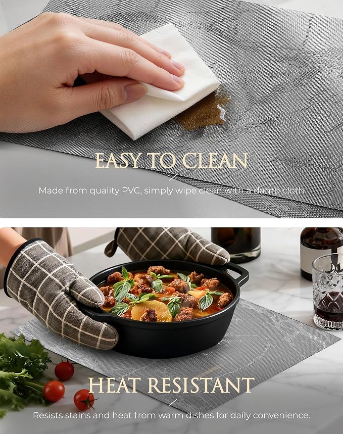 Leetaltree Reversible Marble Placemats Set of 12 – Ships Flat and Stays Flat, Durable Washable Vinyl PVC Placemats, Heat Resistant, Easy Wipe Clean (Gray Marble Pattern)