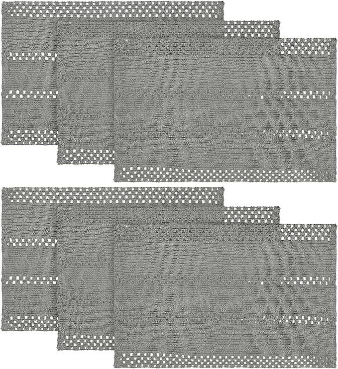 Artoid Mode Dark Grey Farmhouse Woven Rustic Hollow Placemats Set of 6,12x18 Inch Seasonal Holiday Table Mats Party Kitchen Dining Decoration