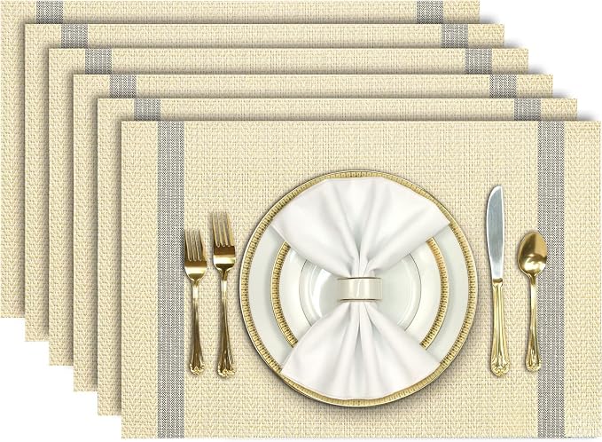 Aofmee Placemats Set of 6, Heat Resistant Place Mats, Washable Durable PVC Table Mats, Woven Vinyl Plastic Placemats for Dining Table, Non-Slip Stain Resistant Kitchen Table Placemats, Easy to Clean