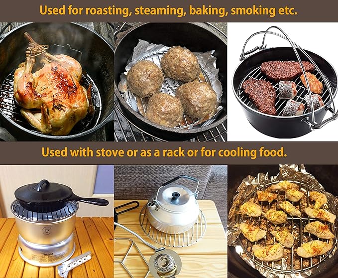 CAMPINGMOON Round Roasting Baking Steaming Cooling Rack Cooking Grid Grill Stainless Steel Fits for Dutch Oven (Diameter φ6.7inch, W17)