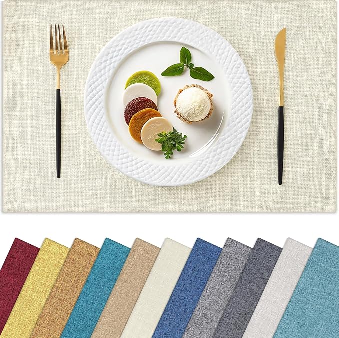 Homaxy Cloths Placemats for Dining Table Set of 4, Heat Resistant Washable Cotton Linen Blend Table Mats, Easy to Clean Place Mats for Indoor Outdoor Party Kitchen Decoration, 13" x 18", Cream