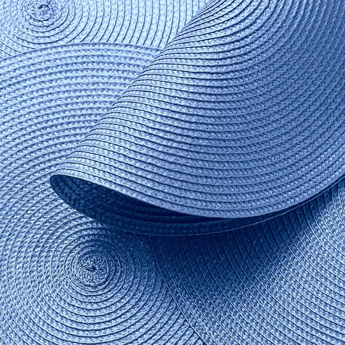 AHHFSMEI Round Placemats Set of 6 Heat Resistant Washable Non-Slip Woven Braided Table Mats for Dining Table Kitchen & Home Decor (Sky Blue)