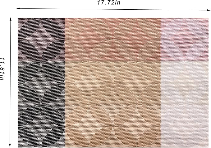 CADONO Placemats Set of 6 Washable Indoor/Outdoor Vinyl Place Mats for Dining Table Durable Non-Slip Heat Resistant PVC Weave Table Mats（Petal Pattern - Golden Red Series）