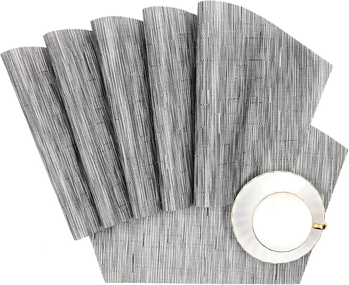 SHACOS Small Round Table Placemats Wedge Placemats with Centerpiece Round Placemat PVC Woven Table Mats Washable (7,Silver Grey)