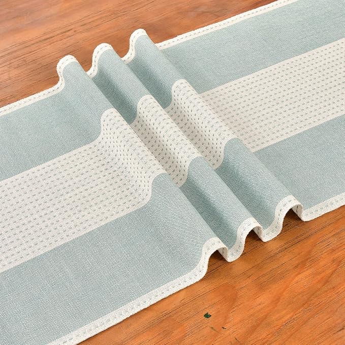 Wracra Linen Table Runner, Farmhouse Macrame Table Runners 108 Inches Long for Dining Table Decor, Wedding, Party and Dresser Decor (Aqua Blue,108")