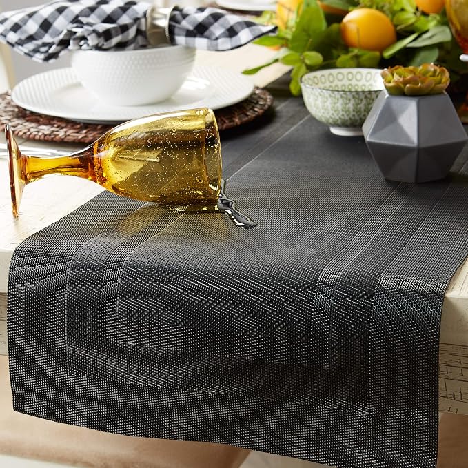 DII PVC Tabletop Collection Woven Indoor/Outdoor, Table Runner, 14x72, Black (Pack of 12)