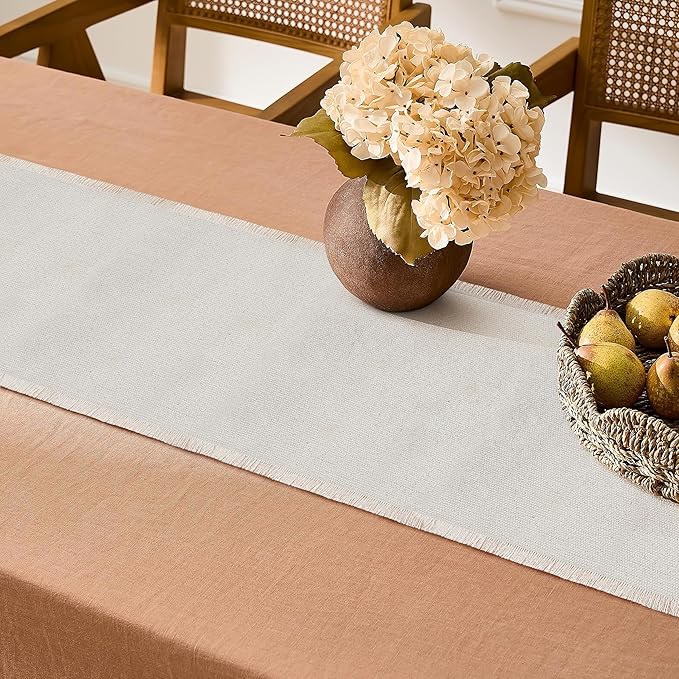 Hausattire Table Runner Cotton Frayed Boho 12x72 Inches | Fall Table Center Piece for Party Table Top Decoration Washable Farmhouse, Wedding,Spring Easter Decor Nubby Cotton Beige - Natural