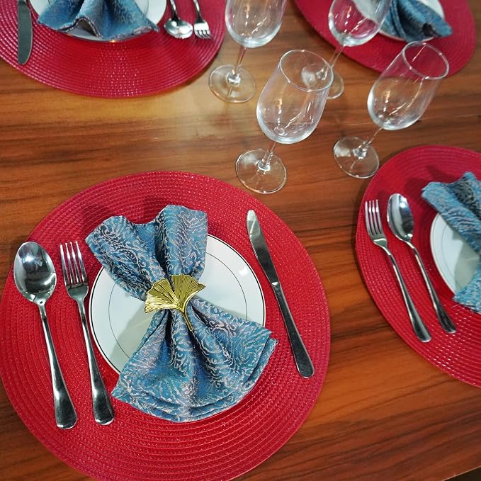 Round Braided Placemats Set of 4 Washable Easy to Clean Place Mats for Dining Tables Woven Non-Slip Heat Resistant Table Mats 15 Inch (Red)