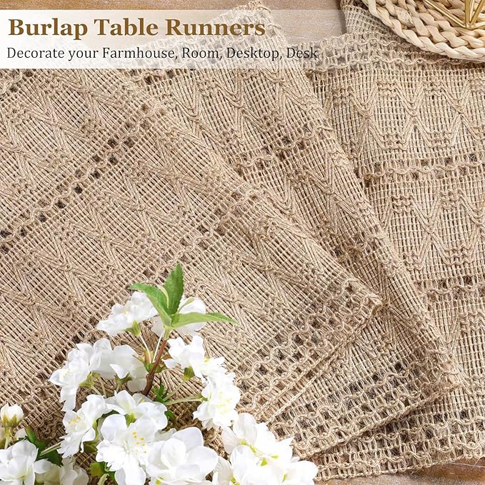 Niviy Burlap Boho Table Runner for Summer Home Decor 36 Inches Long, Easter Modern Farmhouse Decor Rustic Small Macrame Woven Coffee Table Runners for Fall Dining Table Decoration, Burlap Brown