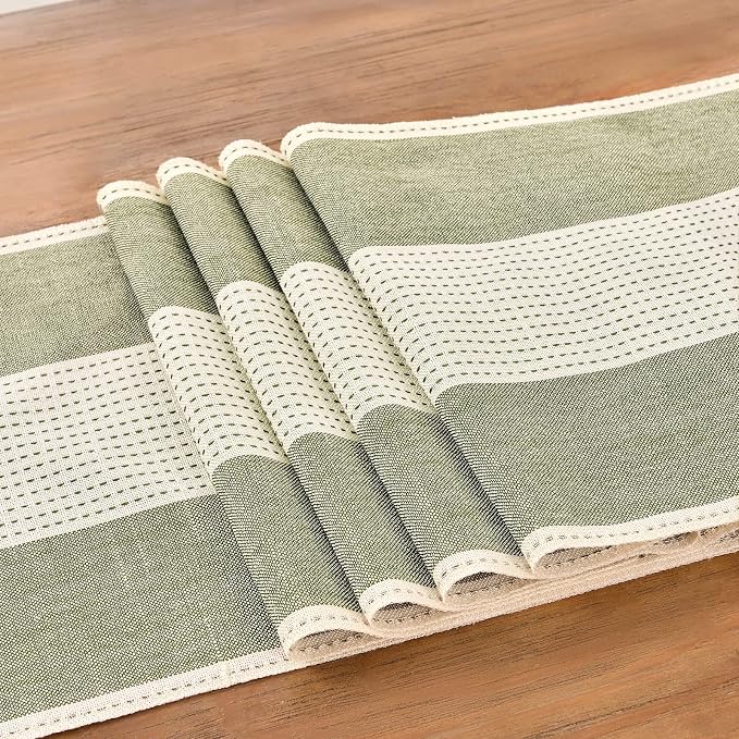 Wracra Linen Table Runner, Farmhouse Macrame Table Runners 48 Inches Long for Dining Table Decor, Wedding, Party and Dresser Decor (Sage Green,48")