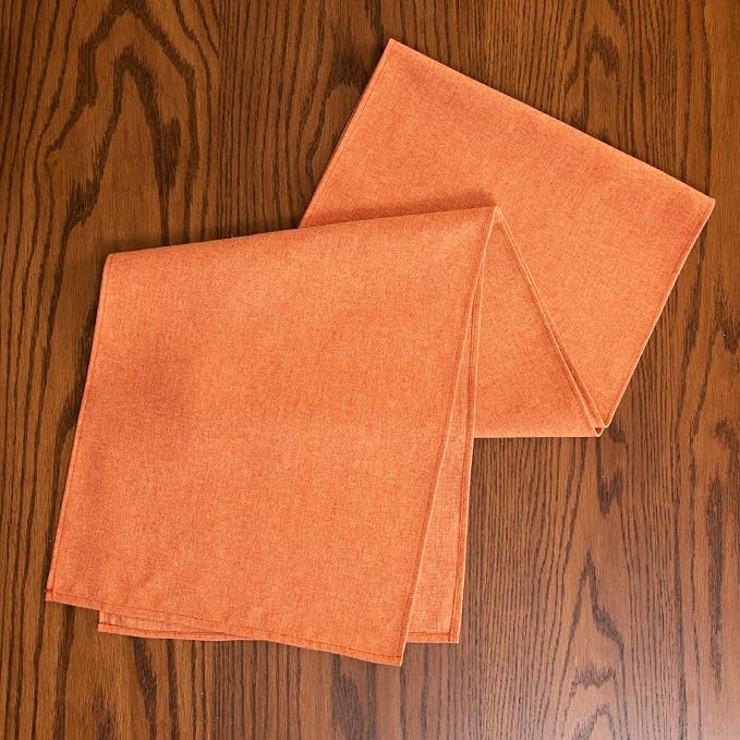 Table Runner 13 x108 Inches Long, Cotton Linen Farmhouse Style Orange Table Linen for Kitchen Dining Coffee Table Parties Wedding Home Decor (Fall-Orange, 13” x 108”)