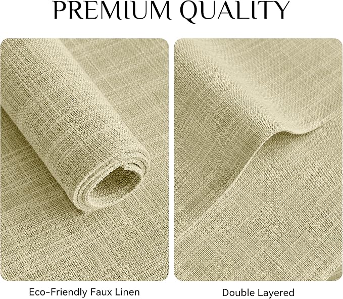 Softalker Faux Linen Placemats Set of 4-12 x 18 Inch, Heat Resistant Double Layered Durable Burlap Farmhouse Place Mats, Non-Slip Washable Rustic Table Mats for Dining, Kitchen, Party（Light Linen
