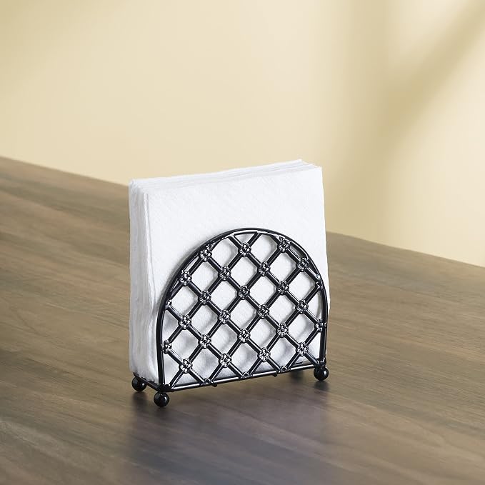 Home Basics Steel Heavyweight Lattice Collection Napkin Holder , Black Finish , 5.5”x5”x2.5”