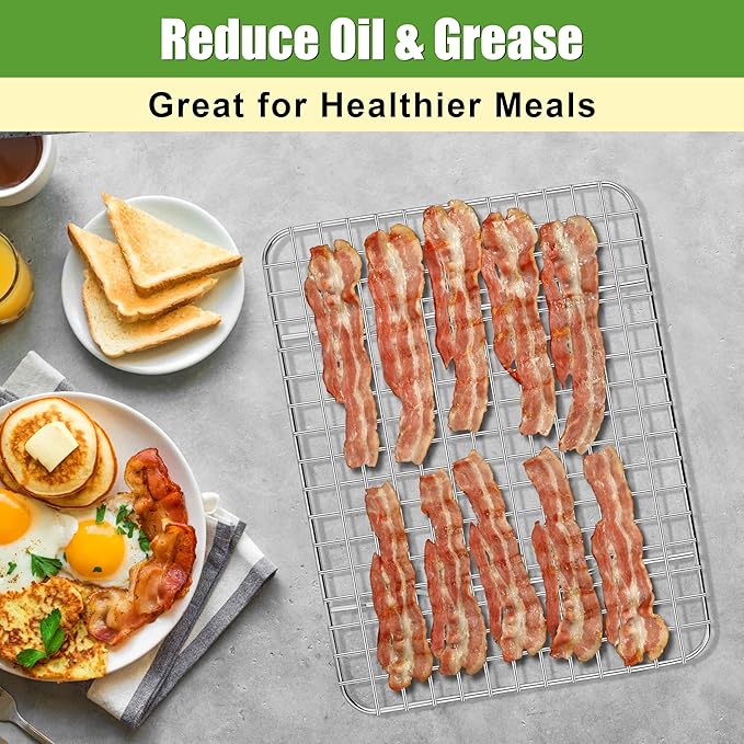 Homikit 3 Pack Cooling Rack Set, 12" x 9" Stainless Steel Baking Rack for Bacon Bread Pizza, Metal Wire Oven Racks for Cooking Roasting Fit Quarter Sheet Pan, Rust Free & Dishwasher Safe
